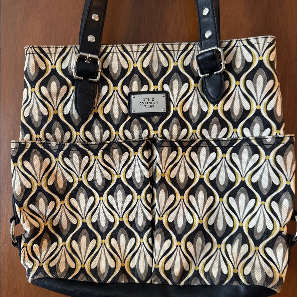 RELIC COLLECTION Black and Yellow Patterned Women's Bag